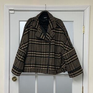 DKNY Black and Brown Checkered Teddy Jacket